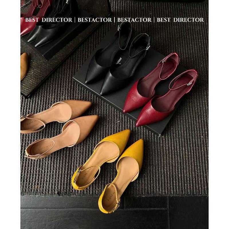 Sandal nữ mũi nhọn quai ngang gót vuông 3,5 cm phong cách Hàn Quốc — đen chi tiết 6