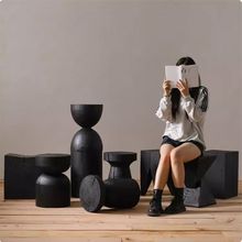 原木侘寂风碳化木墩火烧边几原木茶几设计师矮凳民宿创意摆件家具