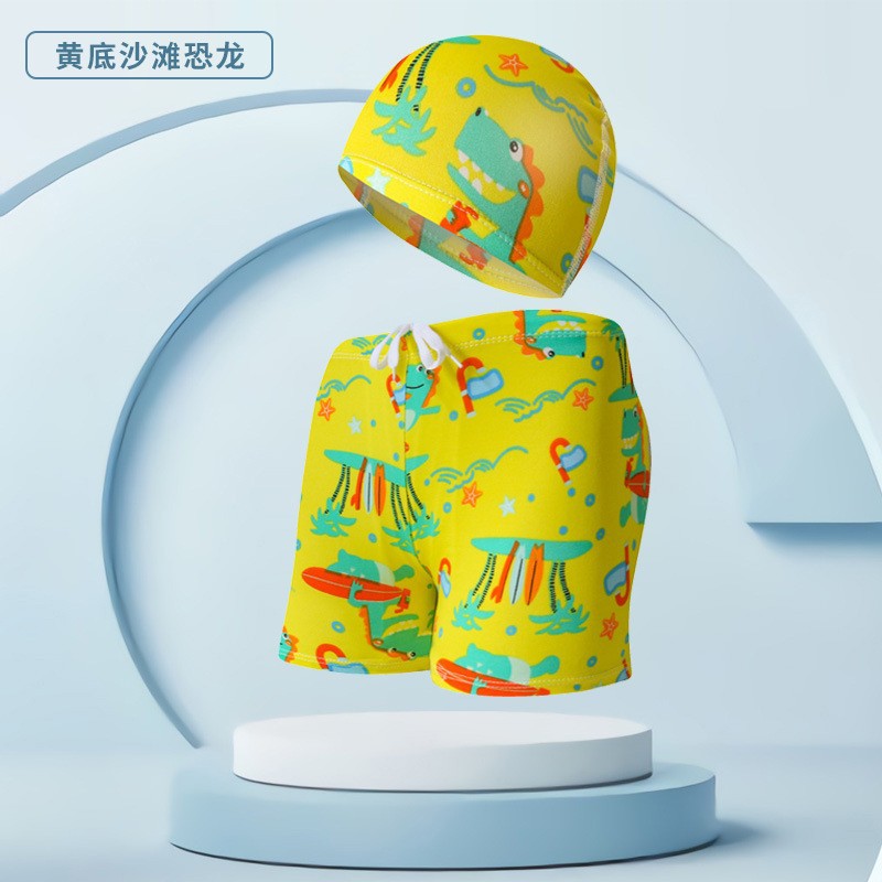 Pantalones de natación para niños con gorro de natación traje cómodo moda camuflaje dibujos animados bañador boxeador cómodo niños pantalones cortos de playa