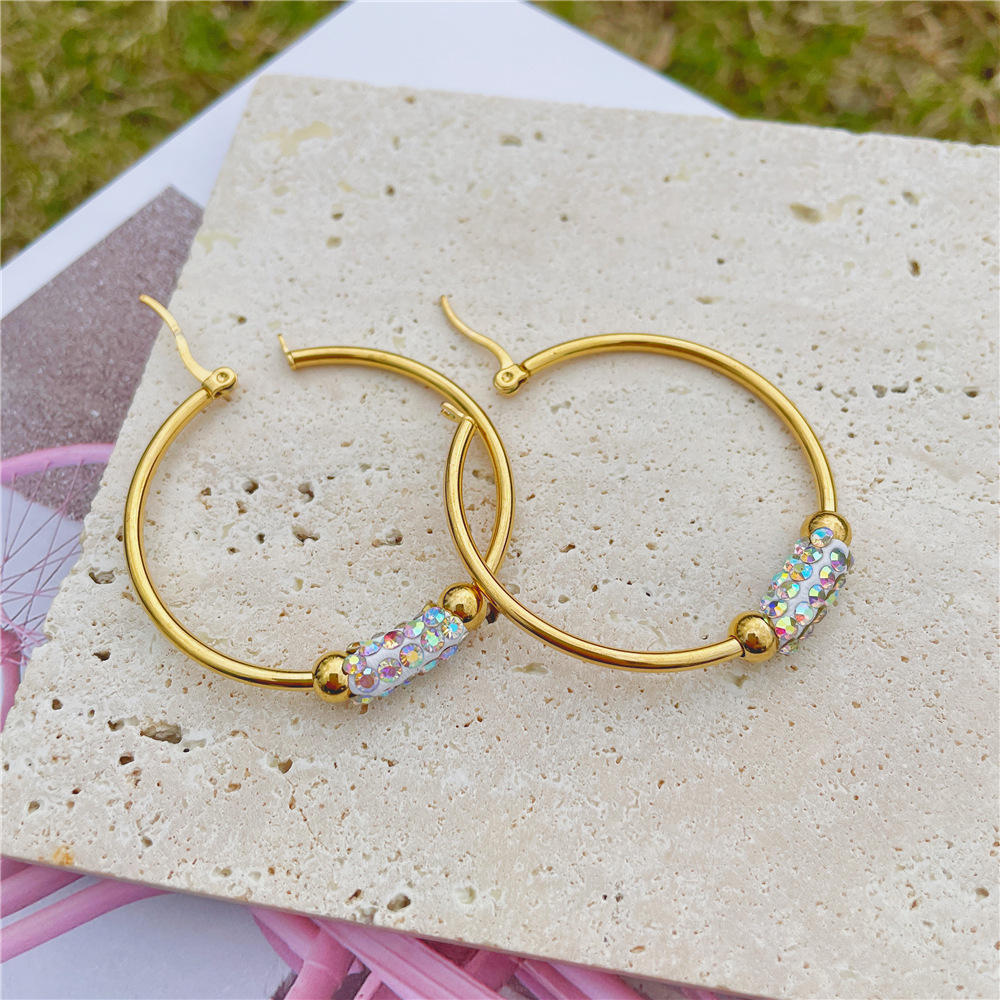 Simple Style Geometric Stainless Steel Inlay Zircon Earrings 1 Pair