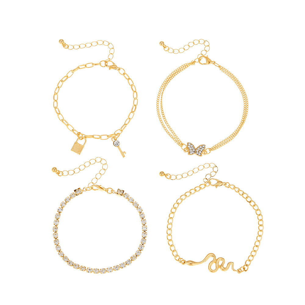 retro snake butterfly key lock pendant anklet set wholesale nihaojewelry