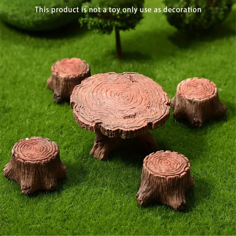 Cross-Border Artificial Table and Chair Tree Stump Garden Art Accessories Resin Crafts Export Micro Landscape Garden Wooden Pile Table and Chair
