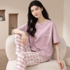 Cotton spring summer pijama, trousers, set, summer suit, with short sleeve, Korean style