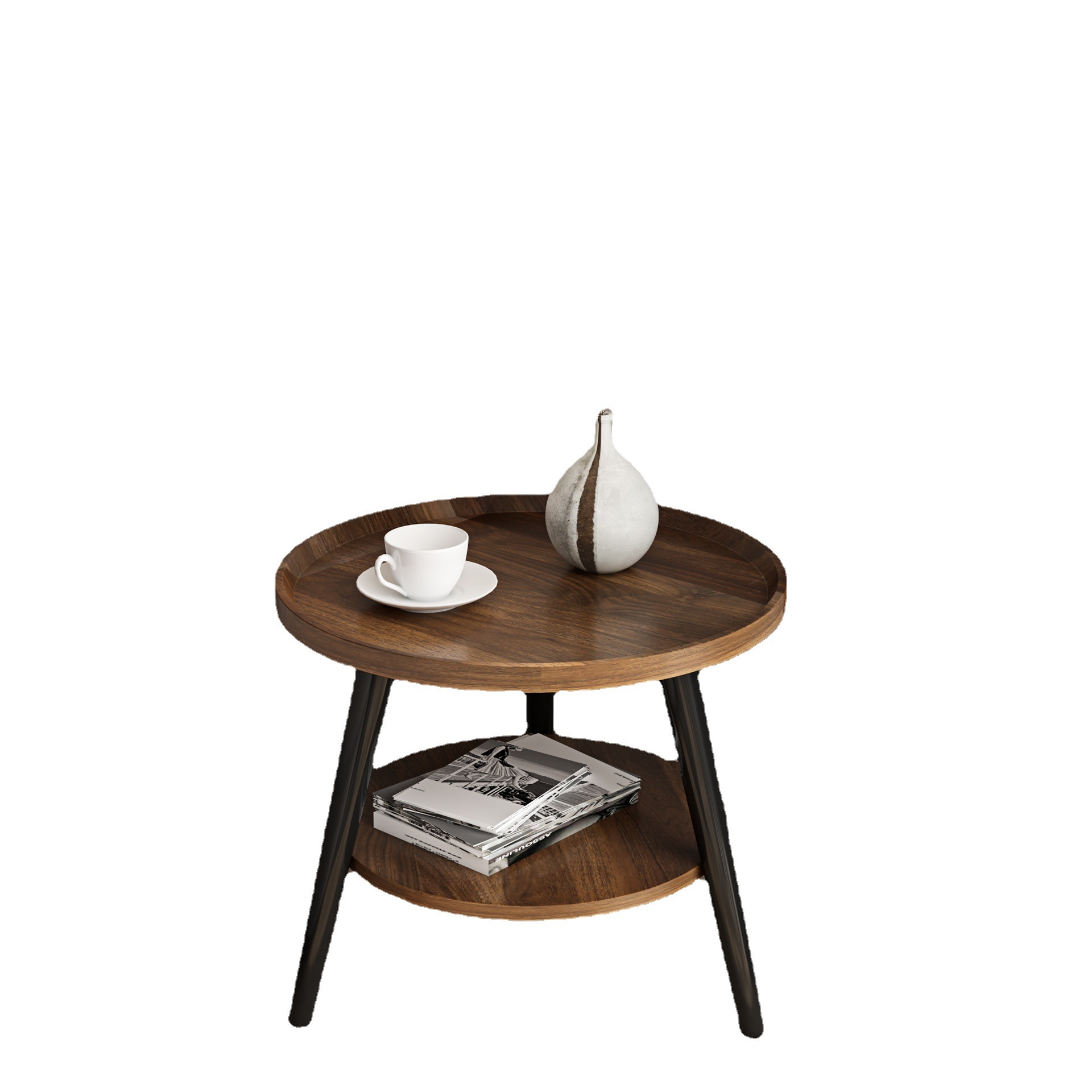 Nordic minimalista pequeño apartamento mesa de café Nordic ronda balcón Mesa de la sala de estar de doble capa mesita de noche pequeña mesa redonda al por mayor