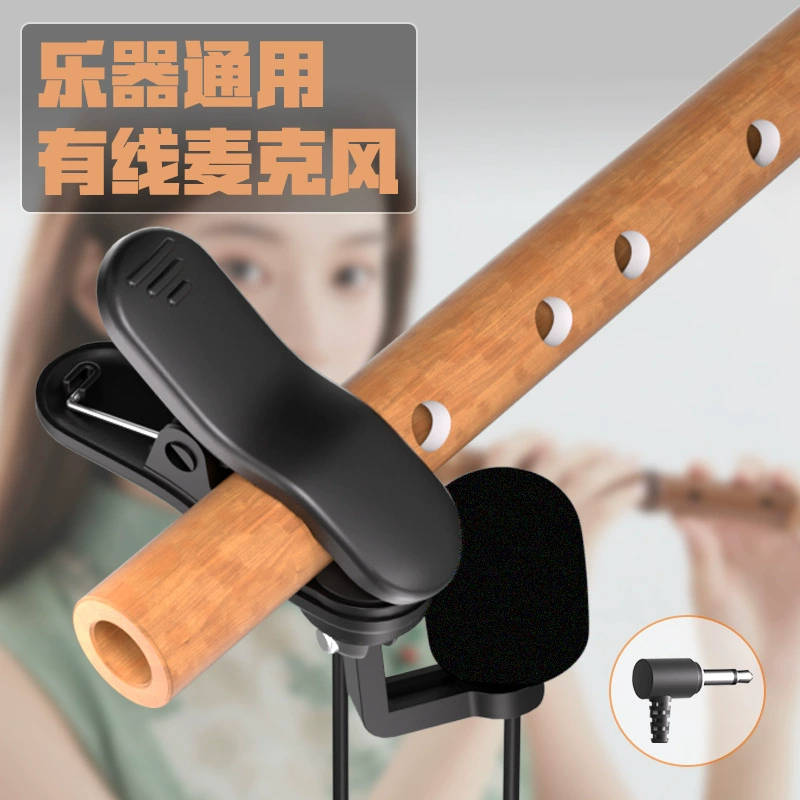 Бамбуковая флейта играет в проводной микрофон