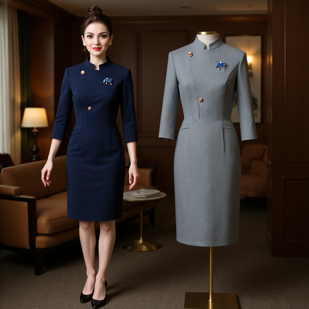 Customized Chinese-Style Stand-Collar Professional Dress, Stewardess Uniform, Beauty Industry Elegant Women's Workwear, Hotel Elegant Work Uniform