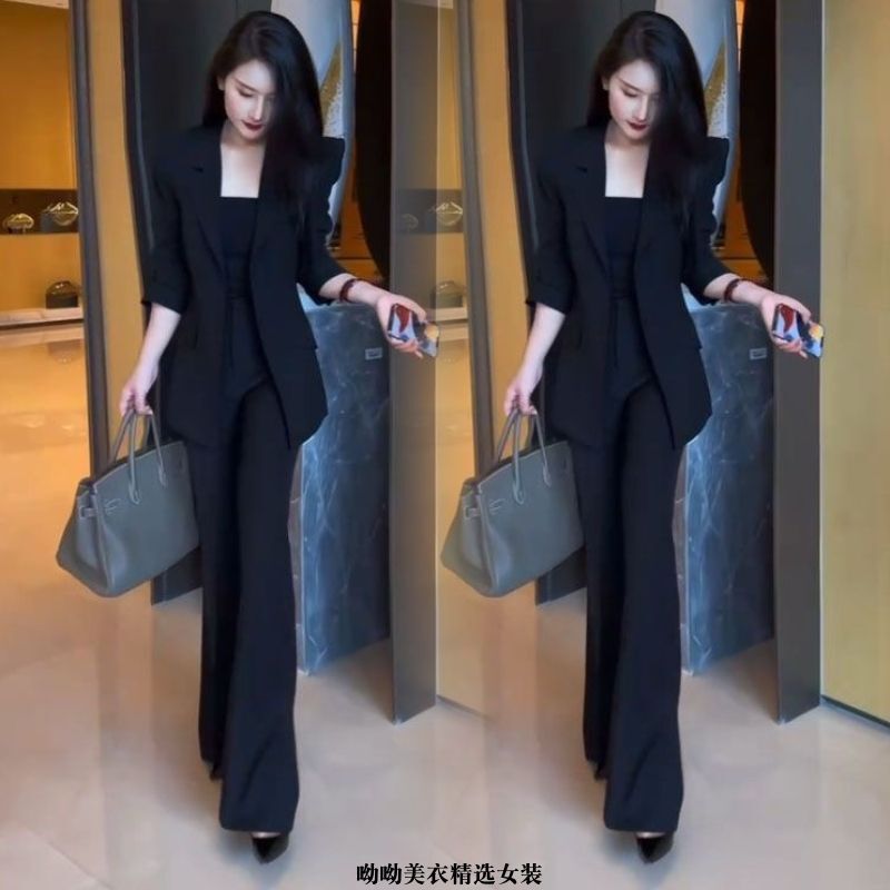 European and American Star Business Wear Fashion One Button Cloth Buckle Long Suit Trousers Fashion suit Two-Piece Set European and American Star Business Wear Fashion One Button Cloth Buckle Long Suit Trousers Fashion suit Two-Piece Set