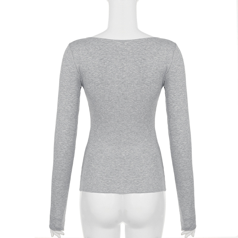 Deep V Plunge neck Special Interest Design Sequined Long Sleeved T shirt Sexy Young Slimming Bottoming Shirt Two Piece Sets