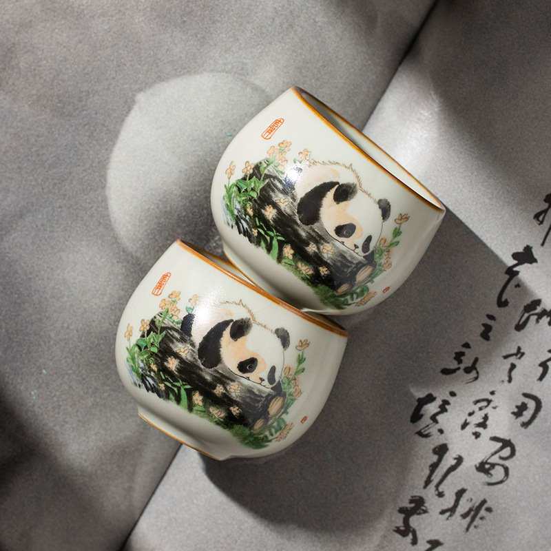 汝窯パンダ禅定小茶杯主人杯家庭用品茗杯丁製茶杯工夫茶杯|undefined
