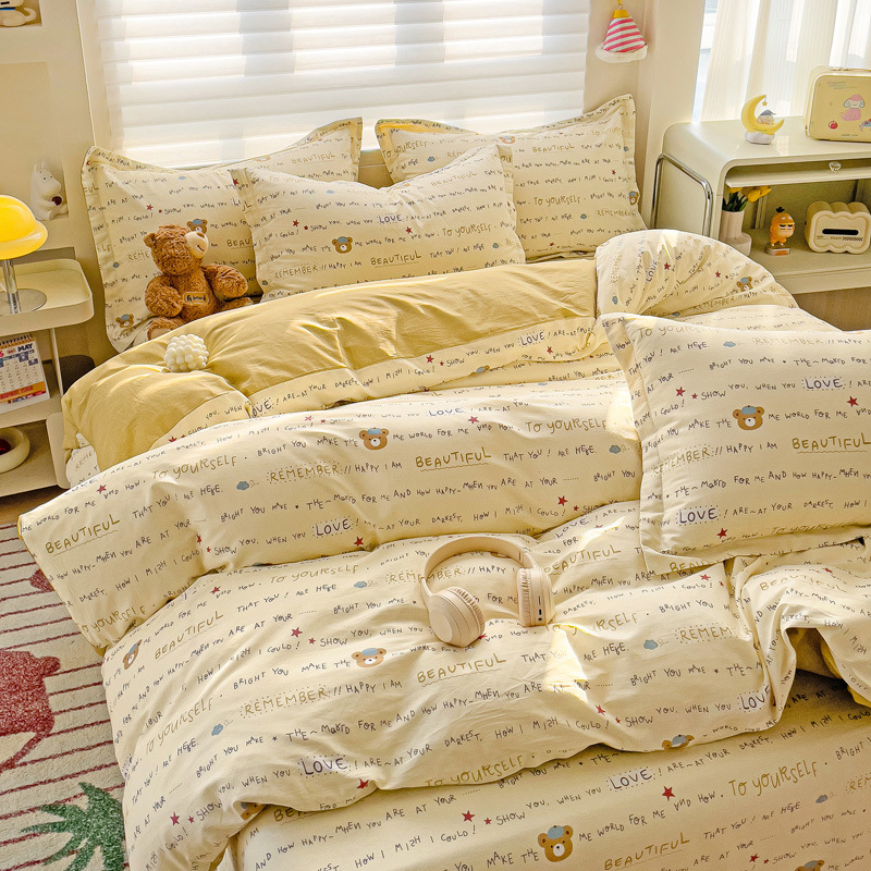100% algodón cuatro piezas dormitorio de estudiantes de algodón dibujos animados sábanas de cama de tres piezas de ropa de cama