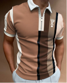 Camiseta Polo de Manga Corta con Cierre y Estampado 3D Informal para Hombre, Nueva Colección de Primavera para Exportación