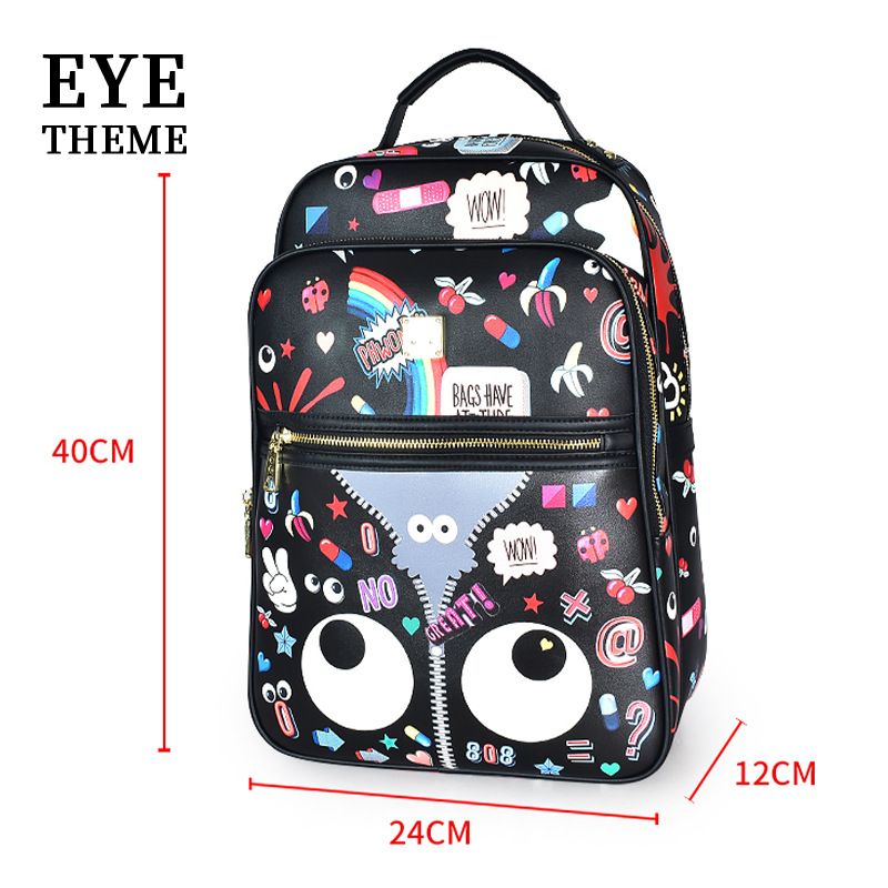 Viajes de gran capacidad de almacenamiento de hombro trasero PU impresión de moda moda cremallera bolsas escolares de estudiantes graffiti #2553