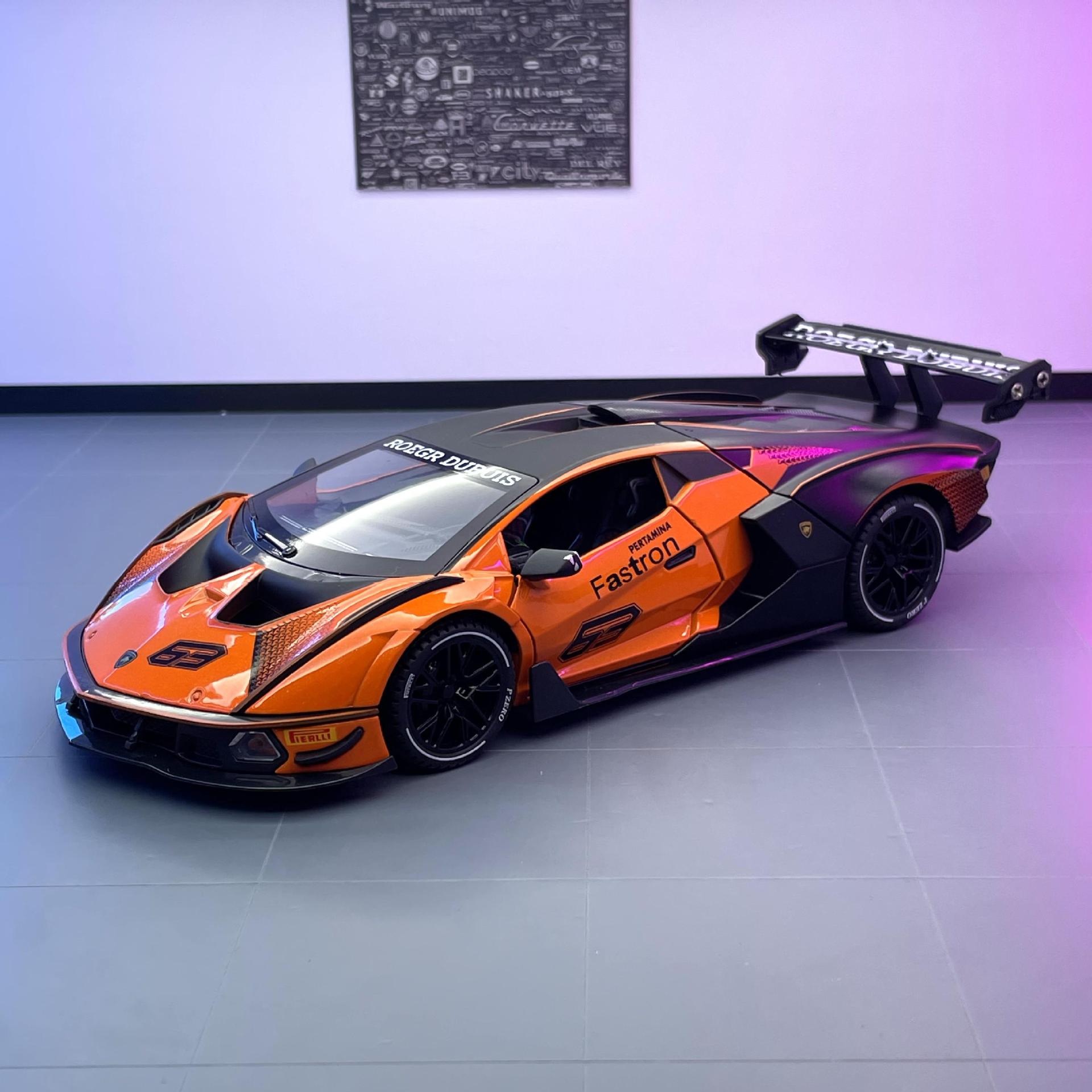 Weili aleación coche modelo 1:24 nuevo Lanbo Daniel SCV12 coche deportivo Tire hacia atrás el sonido y la luz del coche modelo decoración colección