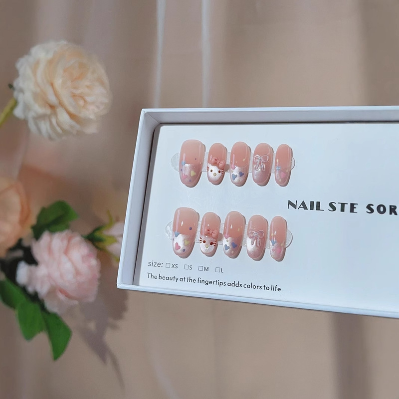 TikTok Explosions Pure Hand-made Nail Pieces Special Advanced French Blush Cat's Eye Nail Art Patch Finished Products TikTok Explosions Pure Hand-made Nail Pieces Special Advanced French Blush Cat's Eye Nail Art Patch Finished Products