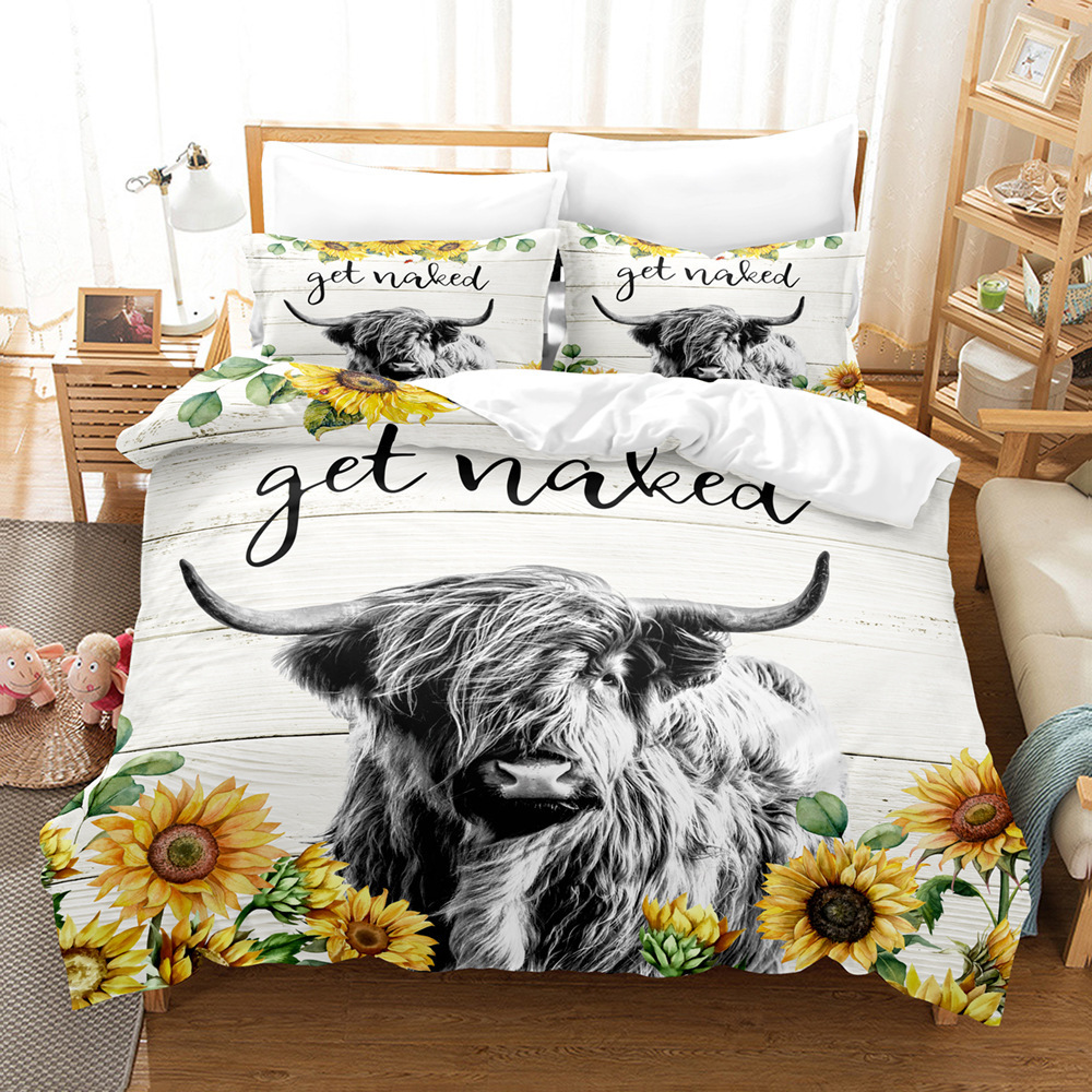 Serie de ganado 3D Impresión digital transfronteriza cubierta de edredón de comercio exterior conjunto de tres piezas conjunto de ropa de cama de cuatro piezas