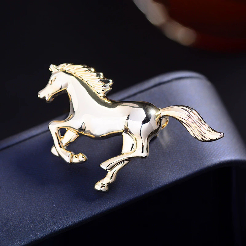 Broche cheval tridimensionnelle élégante et haut de gamme, accessoire de mode tendance, style zodiaque chinois moderne._voghion.com