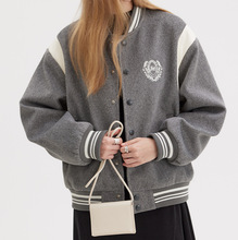 女装十三行美拉德休闲复古刺绣拼皮设计感棒球服外套秋