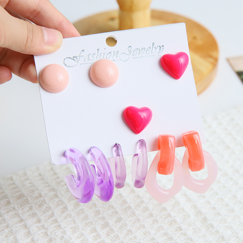 1 Set Sweet Heart Shape Plating Resin Drop Earrings Ear Studs display picture 2