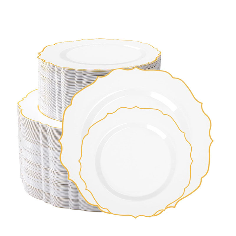 New Disposable Party Plates with Gold Trim, Western-Style Plates, Ps Hard Plastic Plates, Wedding Party Decoration Tableware New Disposable Party Plates with Gold Trim, Western-Style Plates, Ps Hard Plastic Plates, Wedding Party Decoration Tableware