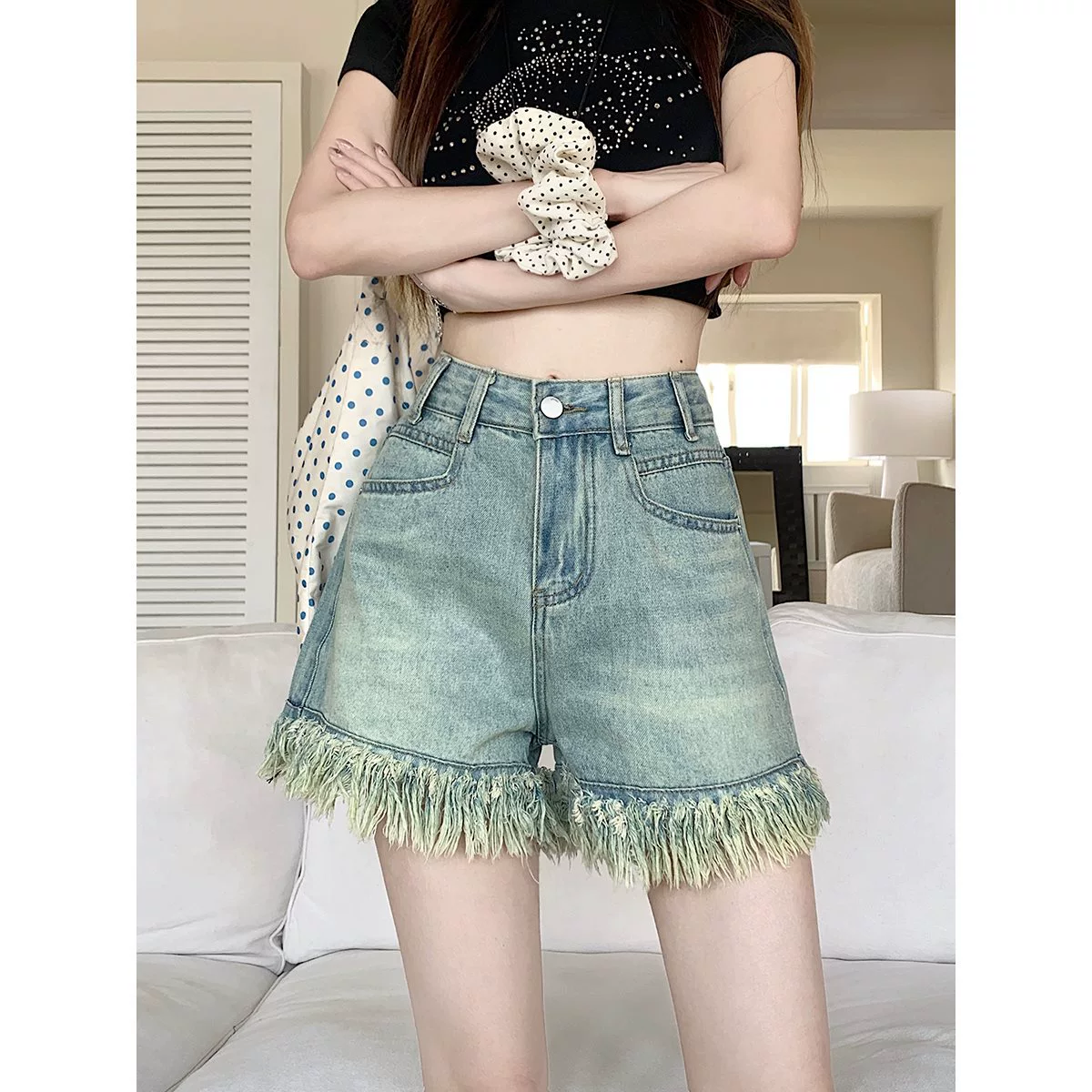 Джинсовые шорты больших размеров с необработанными краями и высокой талией для женщин, летние тонкие, свободные, утягивающие, прямые, широкие шорты