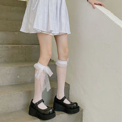 絲襪春夏天薄款花邊網紗絲帶小腿襪JK蝴蝶結甜妹中筒微壓不勾絲