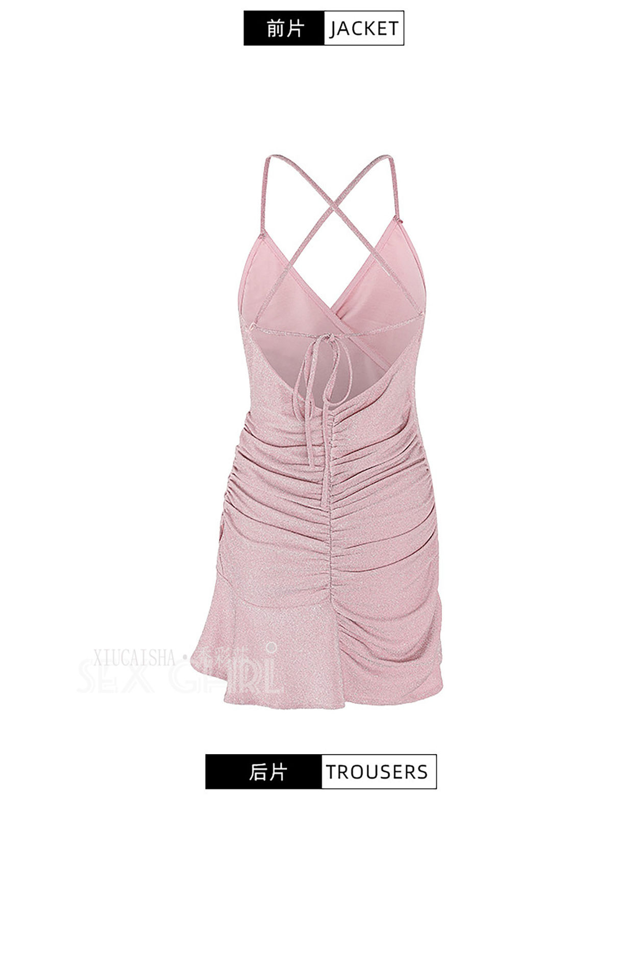 Shiny Strap Babydoll Lingerie Set with Thong and Open-Crotch Stockings, Pink Mini Nightdress — detail image 11