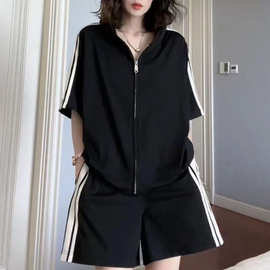 厂批发休闲时尚运动服套装2025女士夏宽松洋气时髦大码减龄两件套