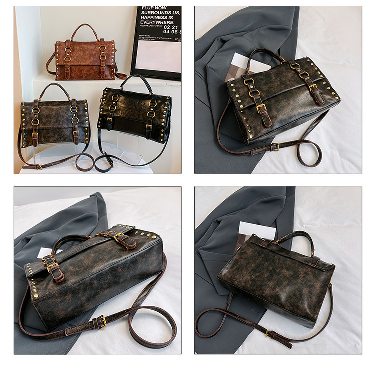 Vintage Waxed PU Messenger Bag – Large Capacity Crossbody Briefcase With Magnetic Closure For Work & College_voghion.com