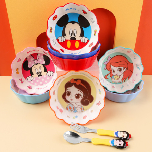 迪士尼儿童碗男女卡通宝宝吃饭防摔餐具碟子水果盘吃饭碗新款代发