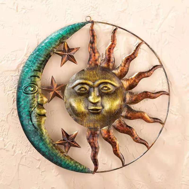Cross-border independent station e-commerce explosions indoor and outdoor art sun and moon metal wall art metal decoration