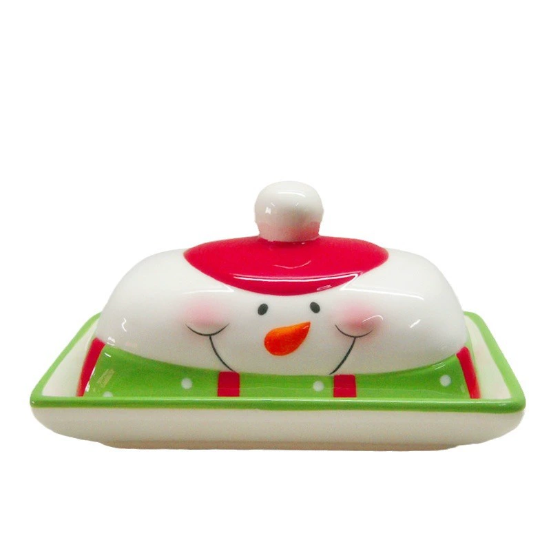 Christmas ceramic craftsmanship snowman bread cream plate ceramic cake plate snowman plate white cloud soil cream dish