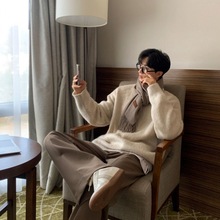 MYQ纯色慵懒风毛衣男士冬季保暖打底衫韩版潮流宽松套头针织衫