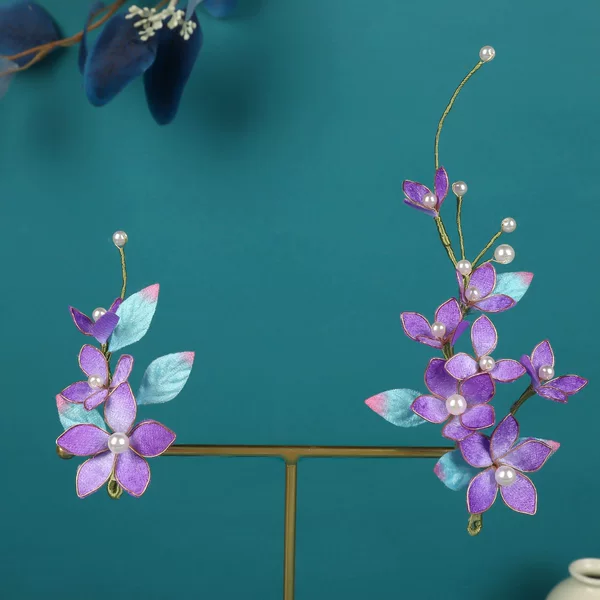 24 new antique original handmade high-end purple imitation velvet flower hanfu makeup accessories soft hairpin hanfu headdress
