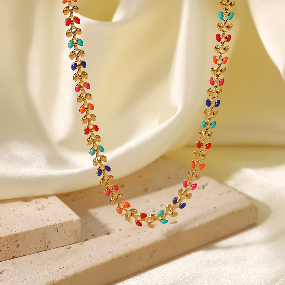 Fashion Leaf Colorful Stainless Steel Bracelets Necklace Gold Plated Stainless Steel Necklaces_colorza_5