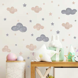 FX7103水彩云朵星星儿童房幼儿园卧室客厅玄关家居墙面装饰墙贴纸