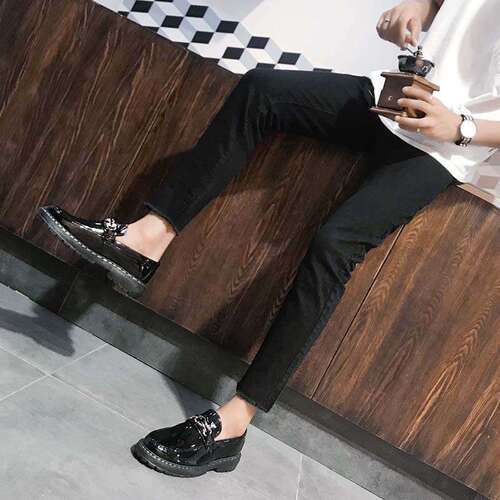 Summer and Autumn Korean Style Men's Bean Shoes for Trendy Social Youth, Men's Casual Leather Shoes, Lazy and Versatile Fashion Shoes