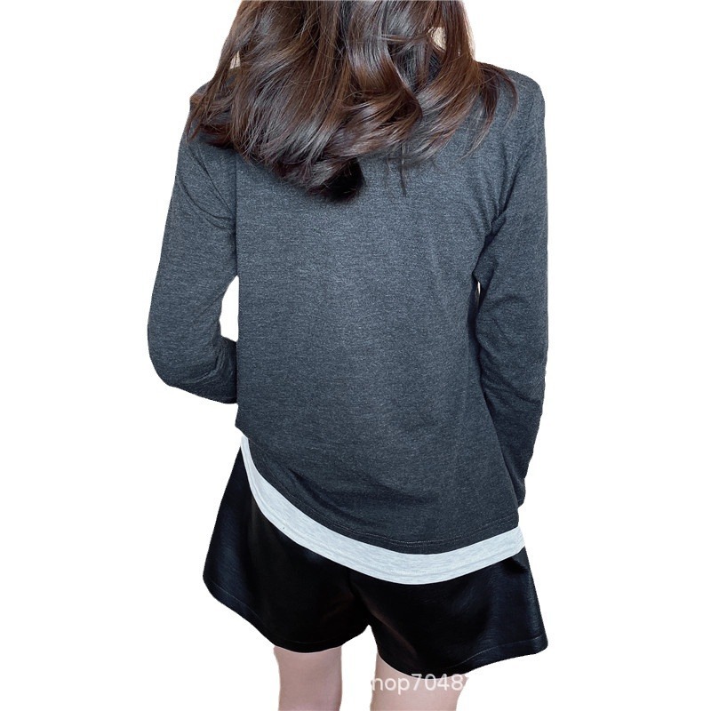 新しい長袖偽 2 ピースマタニティ産後服授乳マタニティベース服 9218|undefined