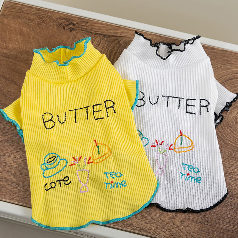 Primavera y verano perros ocio té de la tarde ropa de casa gato camiseta de base ropa de aire acondicionado camiseta de base ropa de mascotas