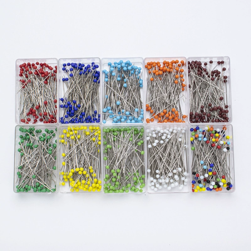 Перламутровая игла со стеклянной головкой, 38 мм, красочная, 10 коробок/упак., игла для вертикальной резки одежды, игла для позиционирования, стеклянная игла с круглой головкой, коробка для игл для бисера