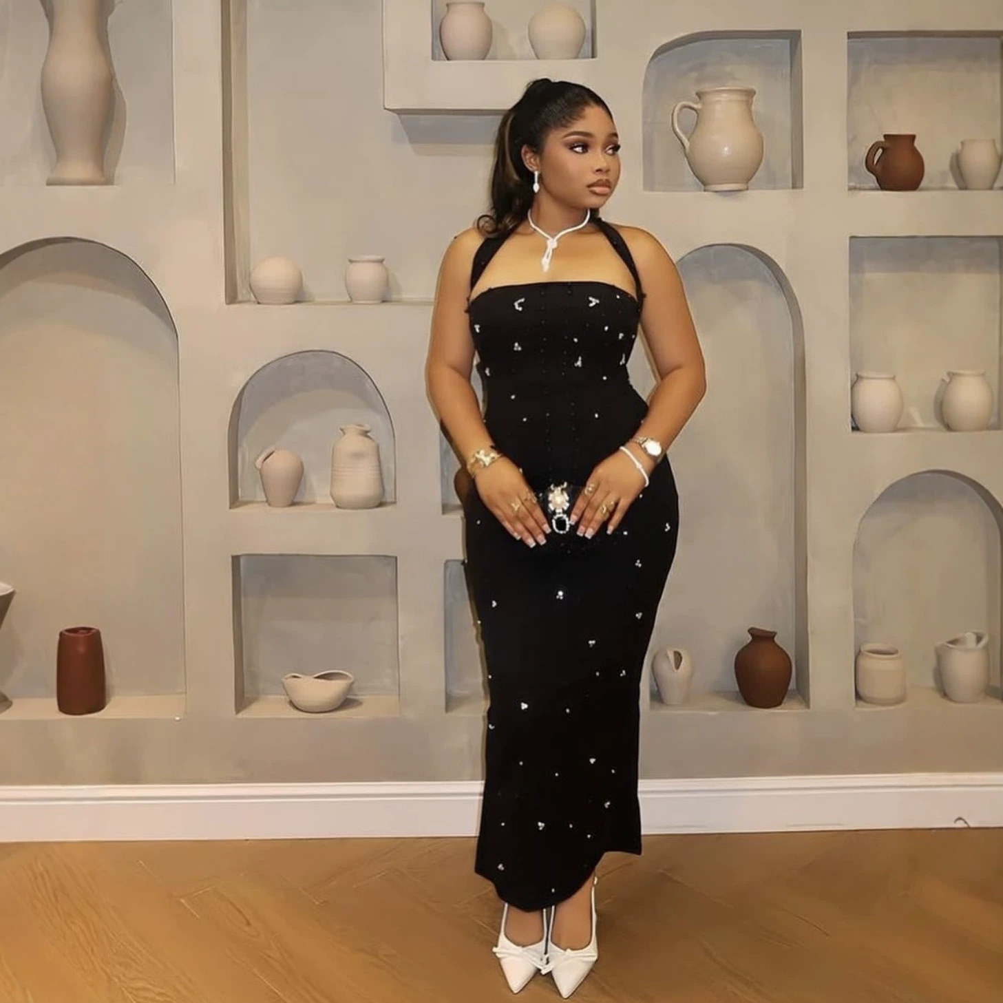 Women's Clothing Women's Halter Neck Bodycon Dress Rhinestone Bubble Bead Slim Fit Fashion For Formal & Casual For Women_ecoleips.com