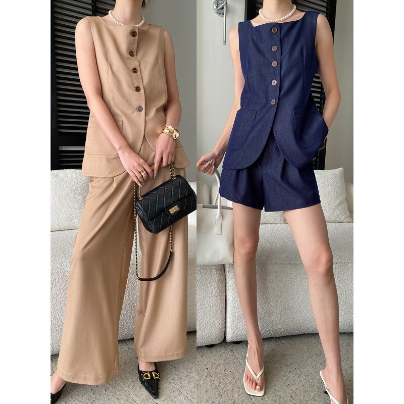Sinan Early Spring New Collection: Long/Short Options Available, Old Money Style Commuter Vest and Casual Pants Two-Piece Set Sn8643