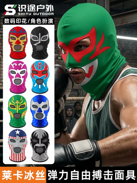 Mexican Wrestling Mask with Three Holes for Ventilation, Does Not Block Vision, Fighting Mask with Deadpool Print, Milk Silk Headgear