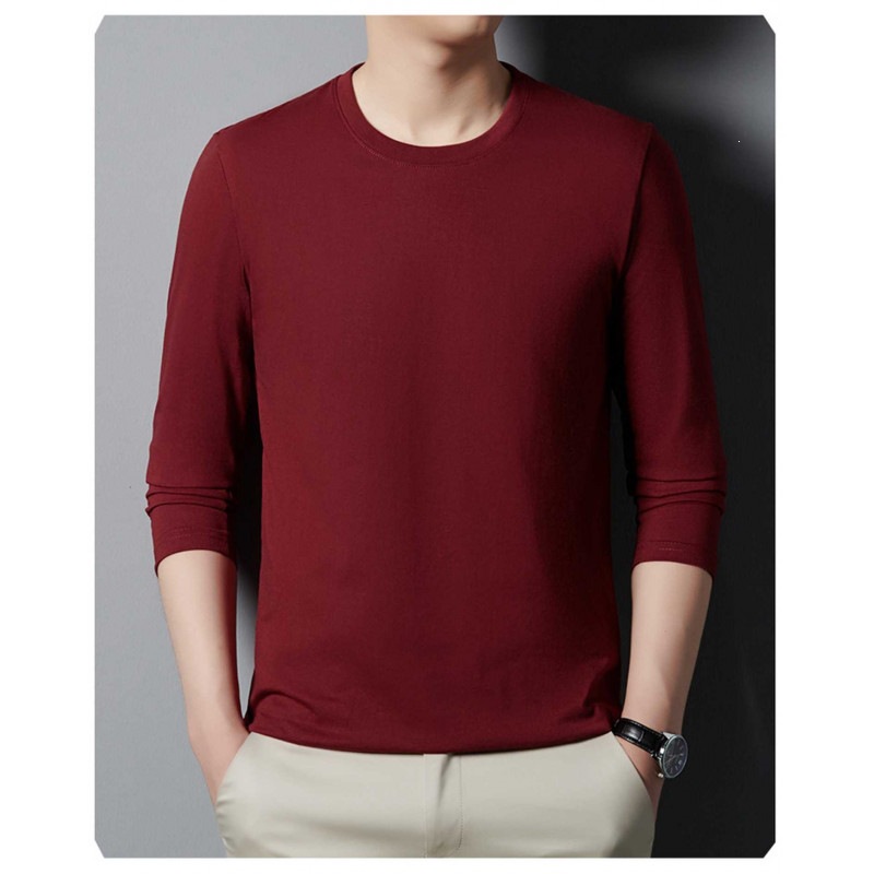 Cotton Fashionable Simple Solid Color Crew Neck Base Shirt for Middle-Aged and Young Men, 2026 Spring and Autumn Casual Versatile Top T-Shirt