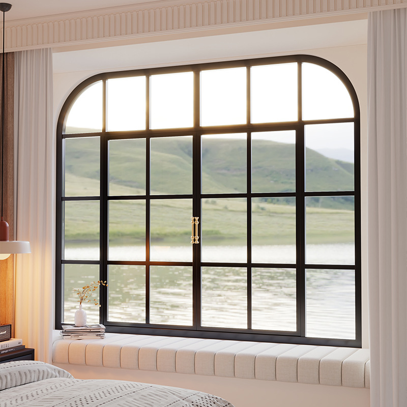 Ventanas arqueadas retrógradas francesas de hierro forjado viejas casas de arte de vidrio reforzado ventanas de FRP puertas interiores ventanas abiertas image 4