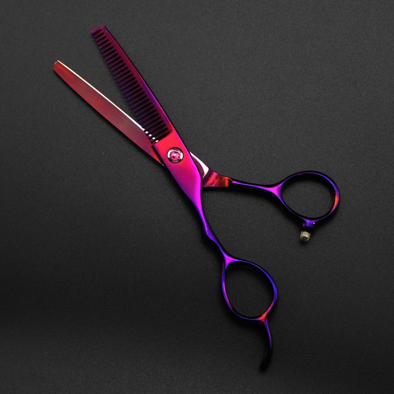 Tijeras profesionales para peluquería zurdos, con recubrimiento violeta