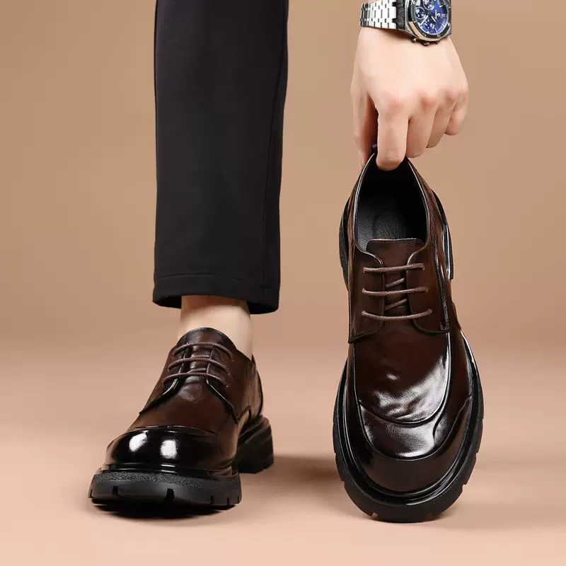 头层牛皮高端休闲男鞋真皮商务正装皮鞋轻奢厚底大头男士单鞋代发