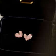 油画粉色爱心可爱小巧耳钉蚊香盘耳夹无耳洞女耳饰高级感小众耳环