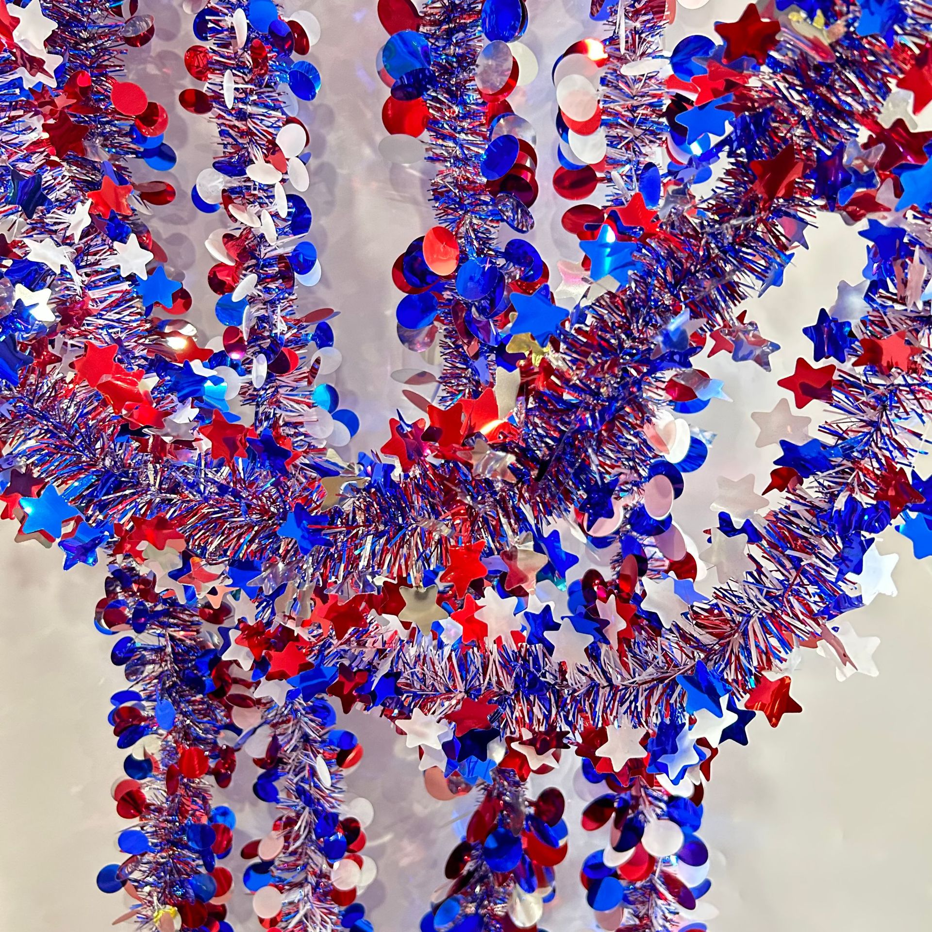 Telas de colores, cintas, arreglos de tiras de lana, Día de la Independencia de EE. UU., Estrellas de tres colores, tiras de colores, adornos de tiras de lana