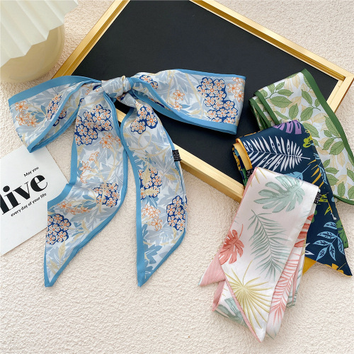 New style small silk scarf hairband for women in spring, autumn and summer, Internet celebrity thin long streamer ribbon bow headdress