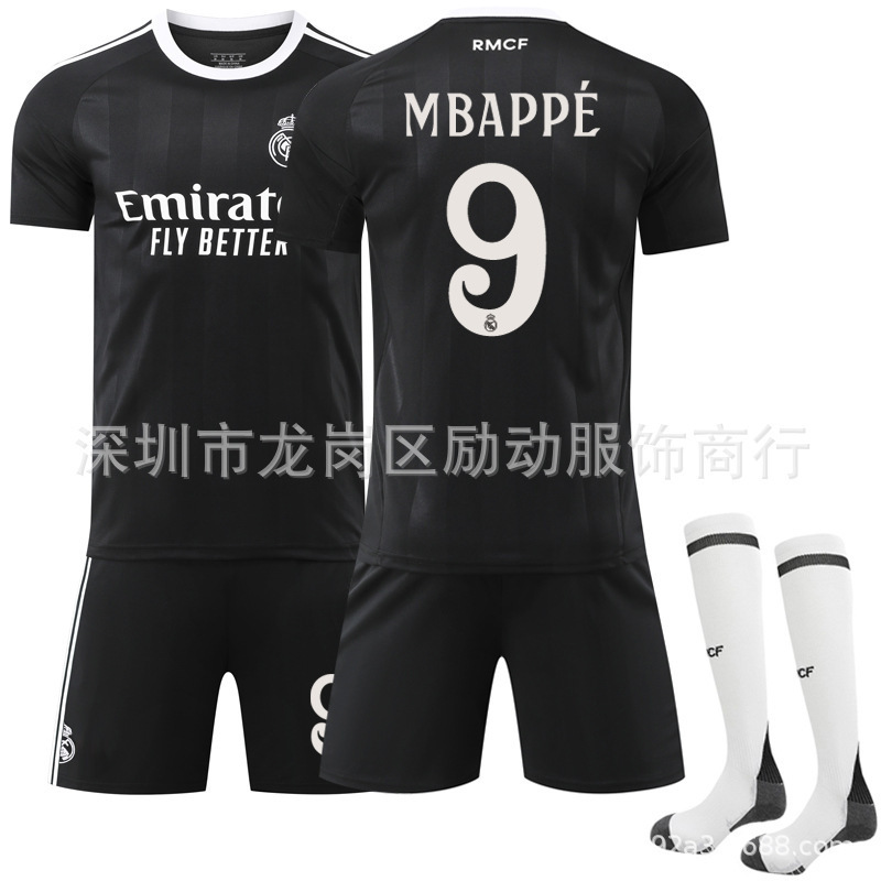 Football Training Uniform 2526 Club No. 9 Mbappe Jersey Sports Team Uniform T-Shirt Real Madrid Training Style Black Foot
